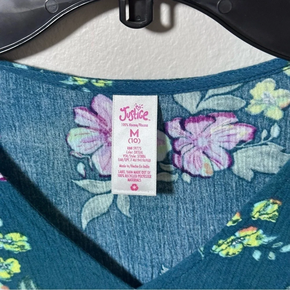Justice Kids Girls Blue floral Blouse‎ size M